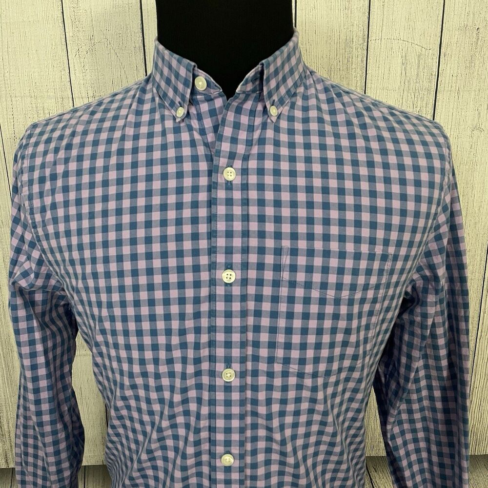 Bonobos Men's Medium Purple / Blue Gingham Standard Long Sleeve Button-Up Shirt